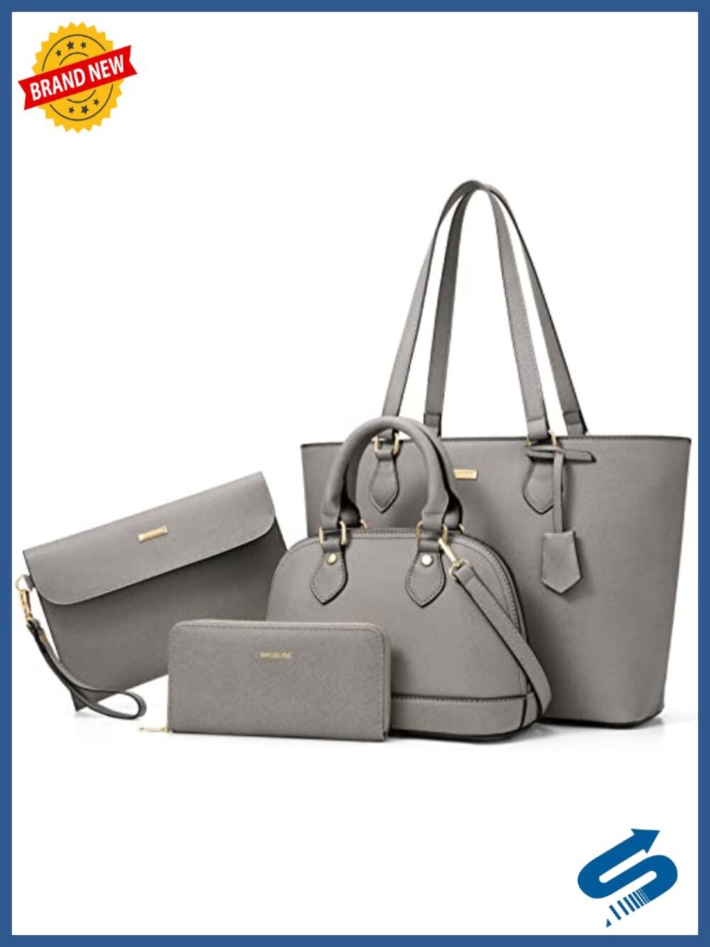 4-Piece Faux Leather Handbag Set with Wallet, Crossbody & Tote